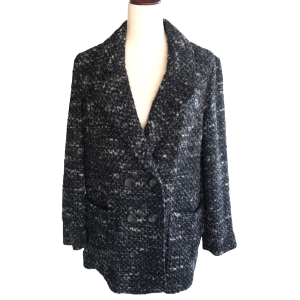 J. Jill Black Wool Blend Oversized Boucle Coat Small Black Camel Brown